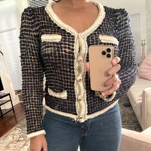 Navy, gold and cream top/blazer